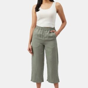 Linen Cropped Wide Leg Pants